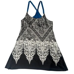 Linea Donatella Black White Paisley Chemise Nightgown Size M Sleeveless Stretch